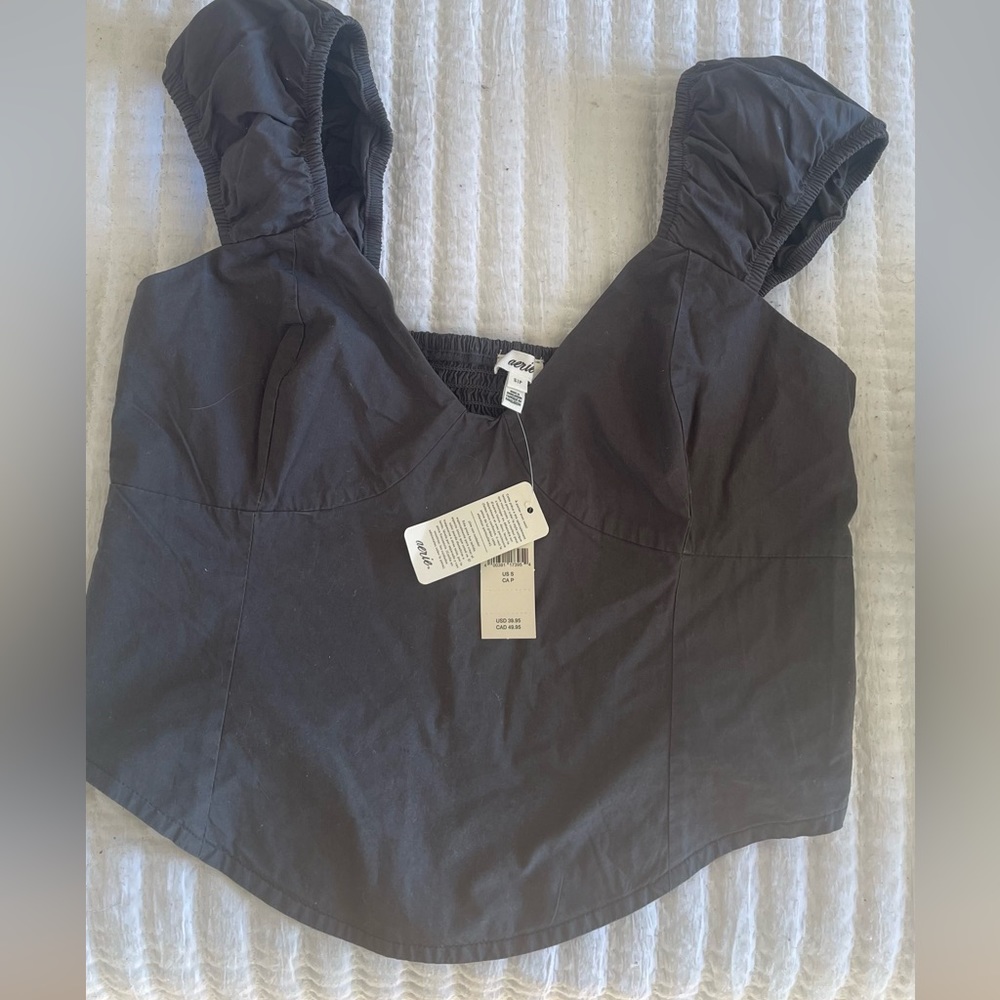 Aerie new with tags gray crop blouse size small